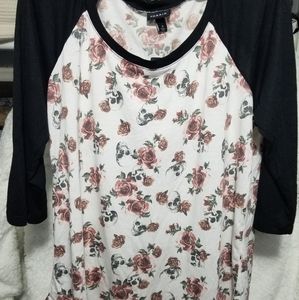 Torrid size 0 floral and skulls raglan top